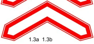 1.3.а, 1.3.б «Төмөр замын гарам»-1.3.а тэмдэг нь нэг төмөр замтай, 1.3.б тэмдэг нь хоёр буюу түүнээс олон төмөр замтай огтлолцсон хаалтгүй гарам байгааг анхааруулна;