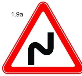 1.9.а, 1.9.б «Тахир зам»-замын огцом тахирласан хэсэгт ойртож байгааг анхааруулна. 1.9.а тэмдэг нь эхний огцом эргэлт баруун гар тийш, 1.9.б тэмдэг нь зүүн гар тийш чиглэсэн болохыг анхааруулна;